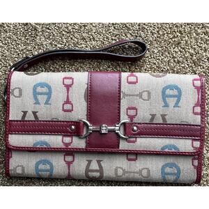 Etienne Aigner Beige and Burgundy Equestrian Wallet